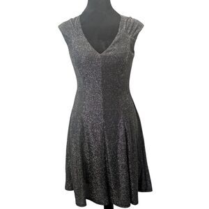 White House Black Market Metallic Fit Flare Dress XS Gunmetal Sparkle Party
